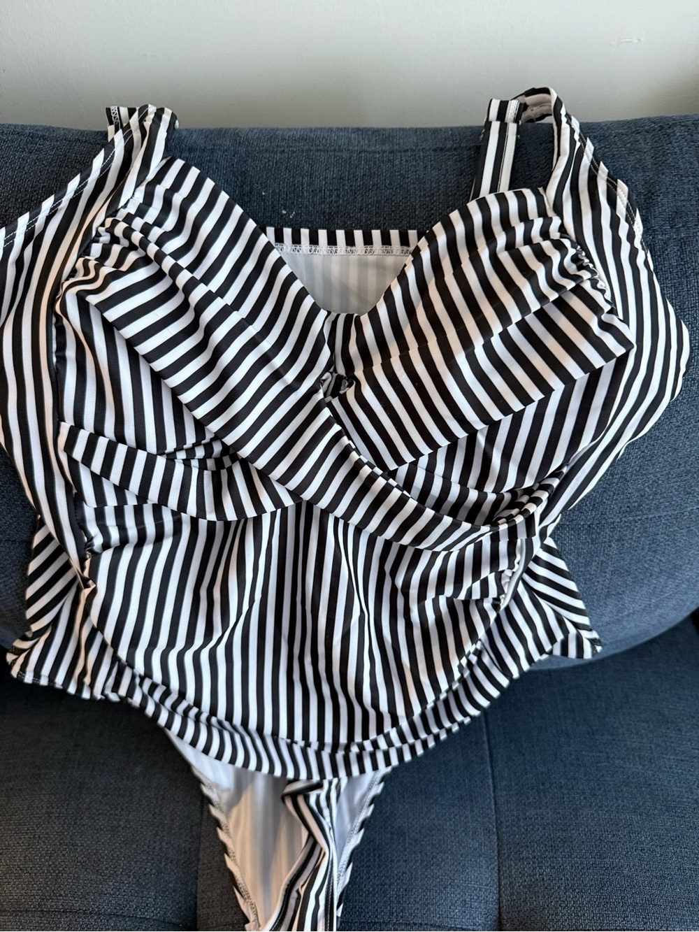 SHEIN Black and White Striped One-Piece Swimsuit